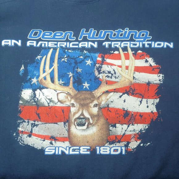 Vintage Deer Hunting An American Tradition XL Sweatshirt Buck USA Flag Redneck - Picture 2 of 6